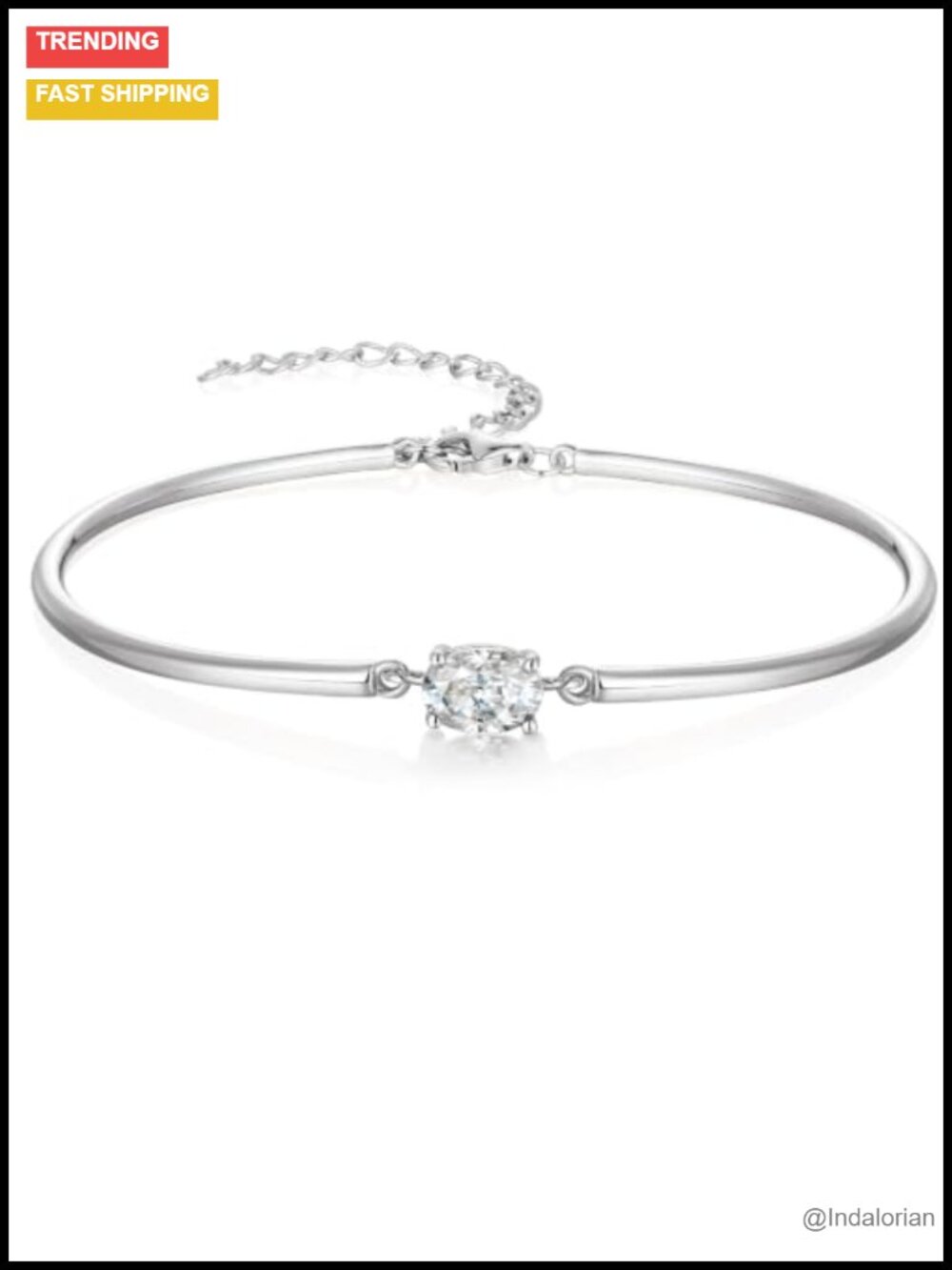 925 Sterling Silver Cuff Bracelet 1 Carat Oval Moissanite Gemstone Adjustable